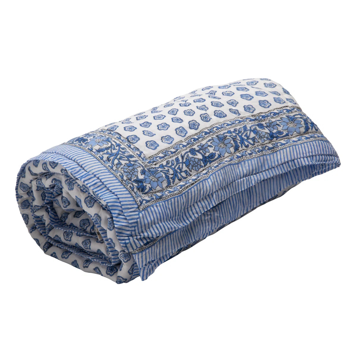 Hand Block Print Cotton Quilt and Bed Spread, Blue&White | Wayfair North America