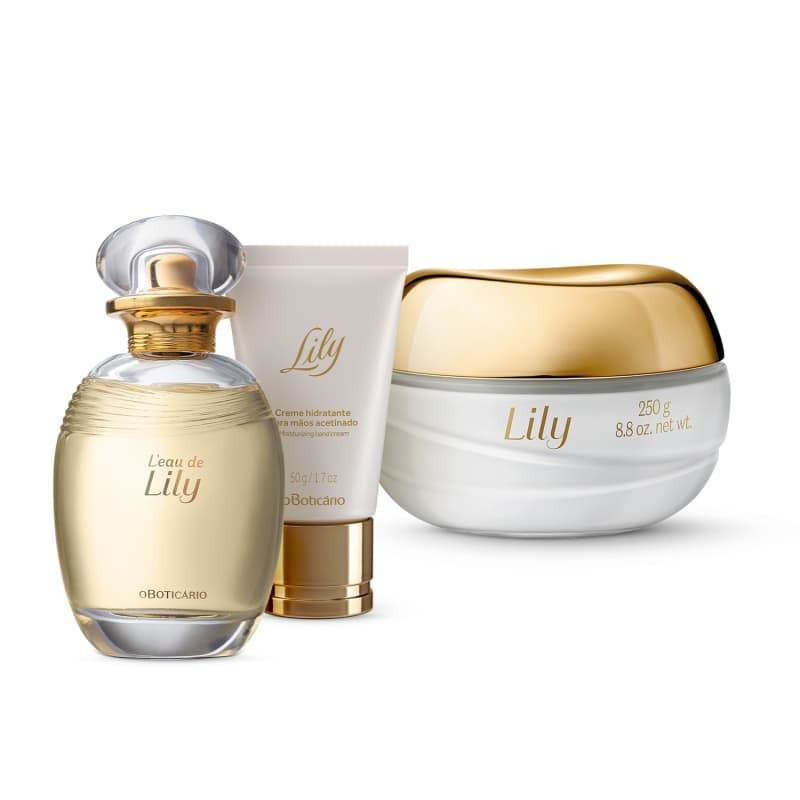 Combo Presente Lily: Creme Acetinado Corporal  250g + Hidratante Para as Mãos 50g +L'eau Desodor... | oBoticario (BR)