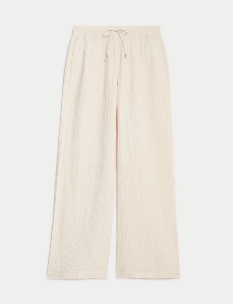 Pure Cotton Textured Wide Leg Trousers | Marks & Spencer (UK)