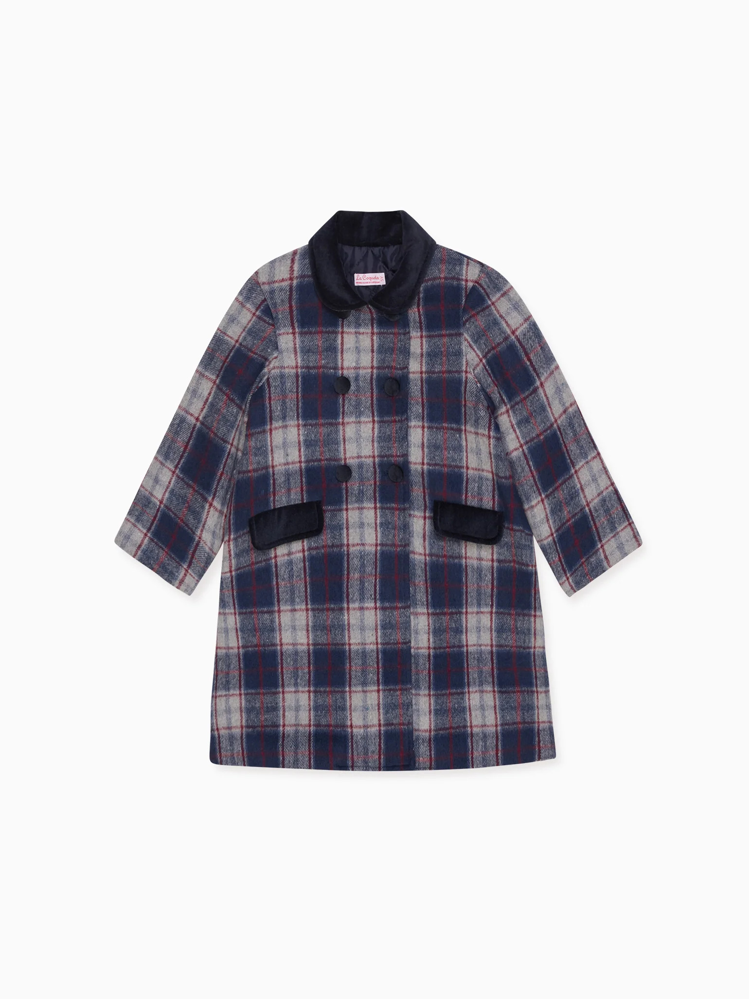 Navy Check Arrieta Girl Coat | La Coqueta (US)