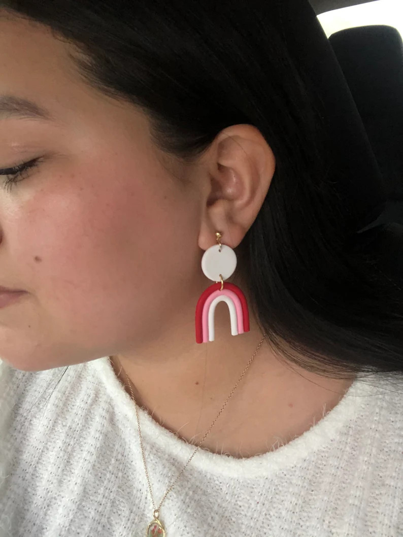 Clay Arch Earrings Valentines Day Earrings - Etsy | Etsy (US)