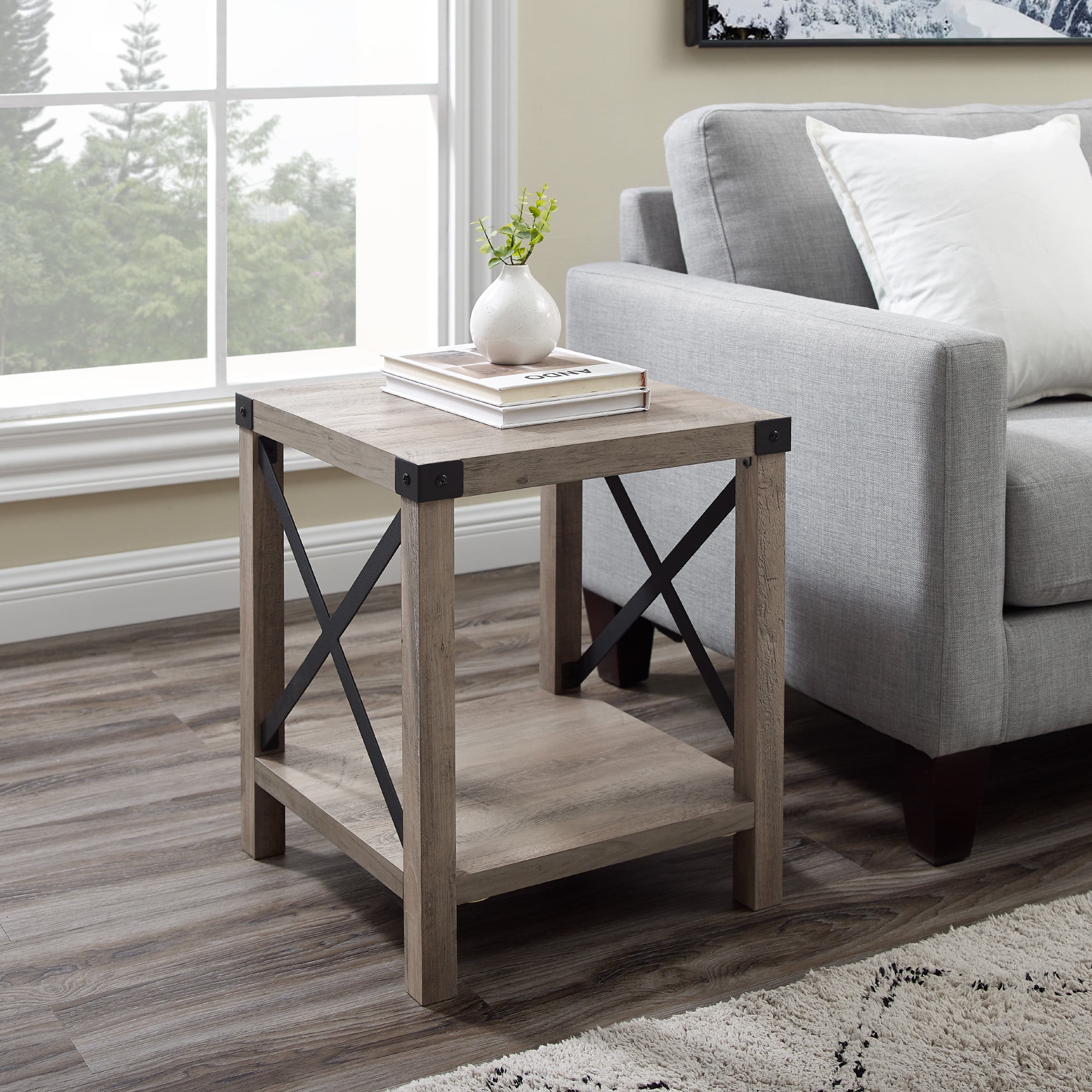 Woven Paths Magnolia Metal X End Table, Grey Wash | Walmart (US)