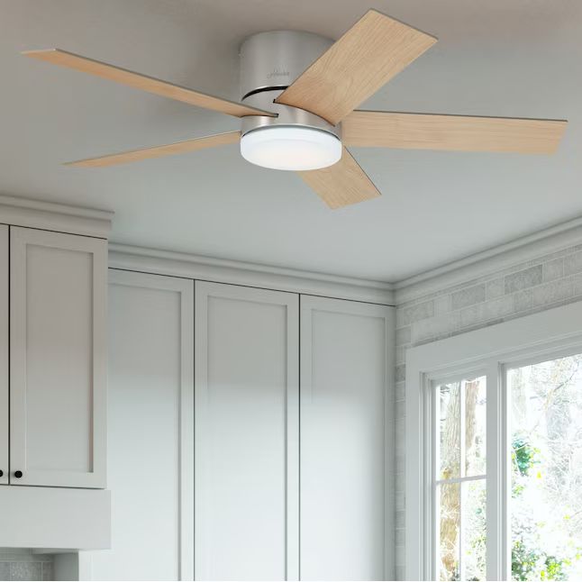 Hunter Vicinity 52-in Brushed Nickel Integrated LED Indoor Flush Mount Ceiling Fan with Light and... | Lowe's