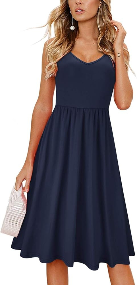 OUGES Womens Summer Backless Adjustable Spaghetti Strap Tie Back Plain Dress | Amazon (US)