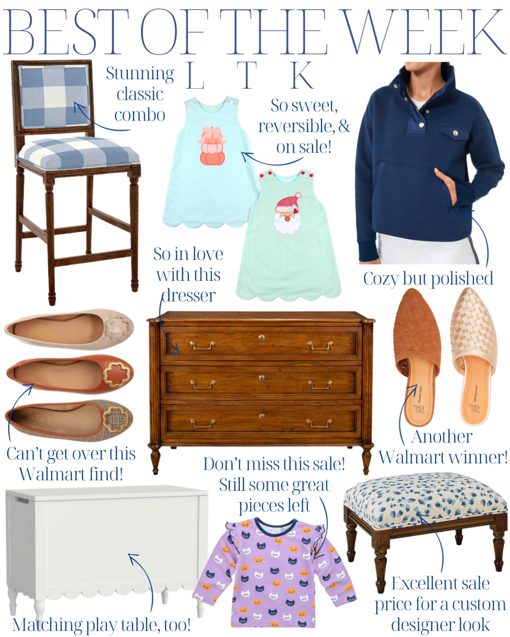 Best of the Week! LTK edition. Navy pullover, flats, dresser, Halloween outfit, fall outfit, appliqué, scalloped, kid’s furniture, nursery inspo, nursery decor, fall style, Walmart finds, kid’s clothes 

#LTKSeasonal #LTKsalealert #LTKfindsunder50