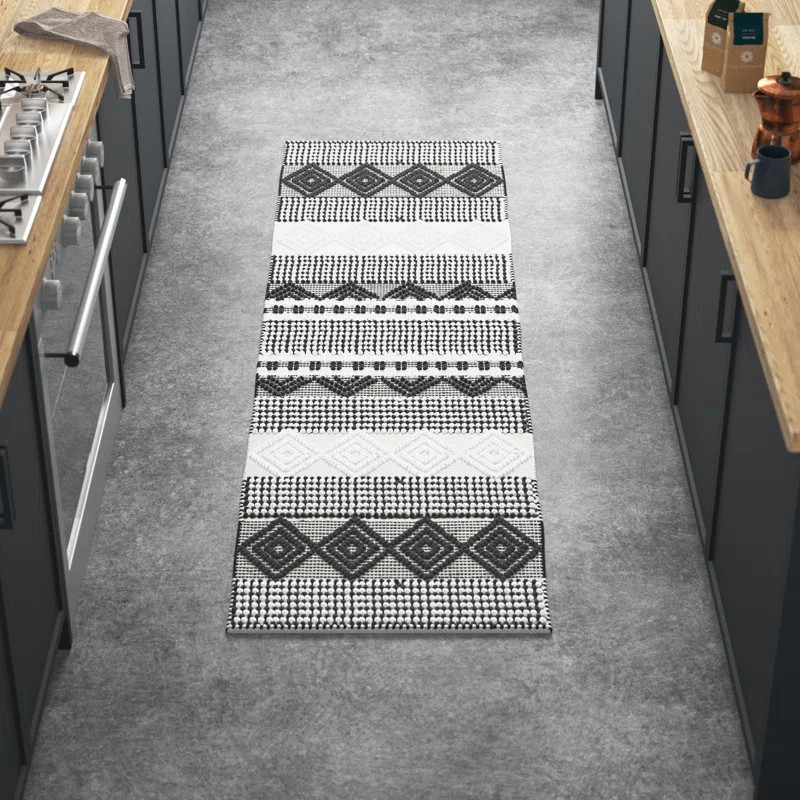 Stimpson Striped Handmade Flatweave Wool/Cotton Ivory/Black Area Rug | Wayfair North America