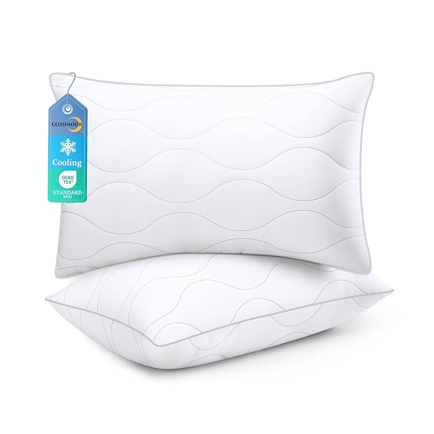 COZSINOOR Cooling Bed Pillows Queen Size Set of 2, Hotel-Quality Fluffy Microfiber Fill - Down Al... | Amazon (US)