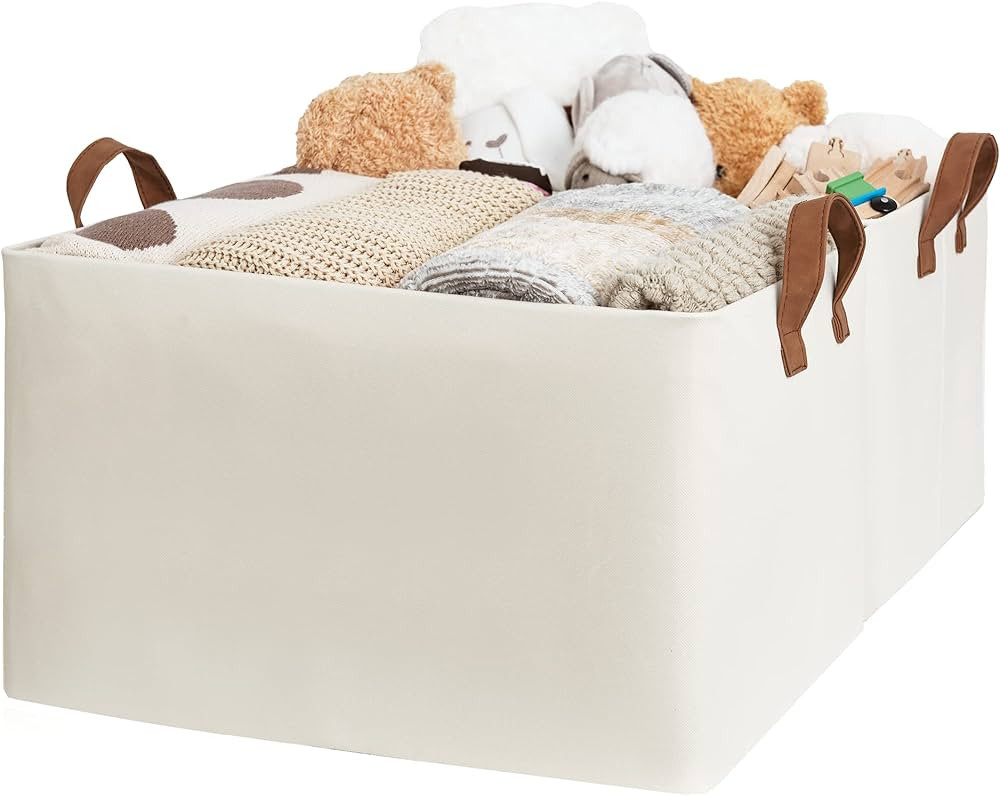 StorageWorks 45L Extra Large Fabric Storage Bins with PU Handles, Storage Baskets for Organizing,... | Amazon (US)