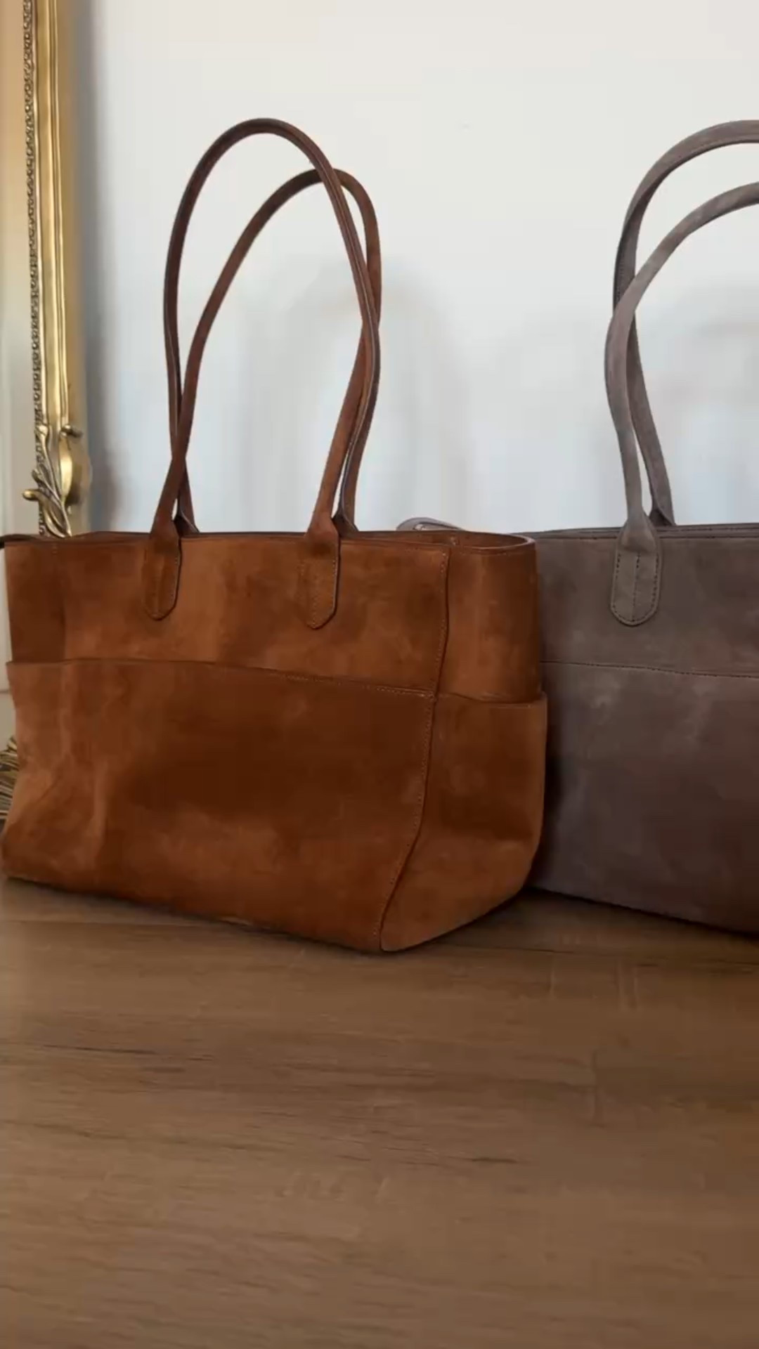 The @onequince tote is so beautiful and now comes in more colors. Pictured from left to right in Whiskey, Pebble, Chocolate Brown and Cognac. #QuincePartner 

#LTKaccessories 

#LTKmomlife #LTKSeasonal