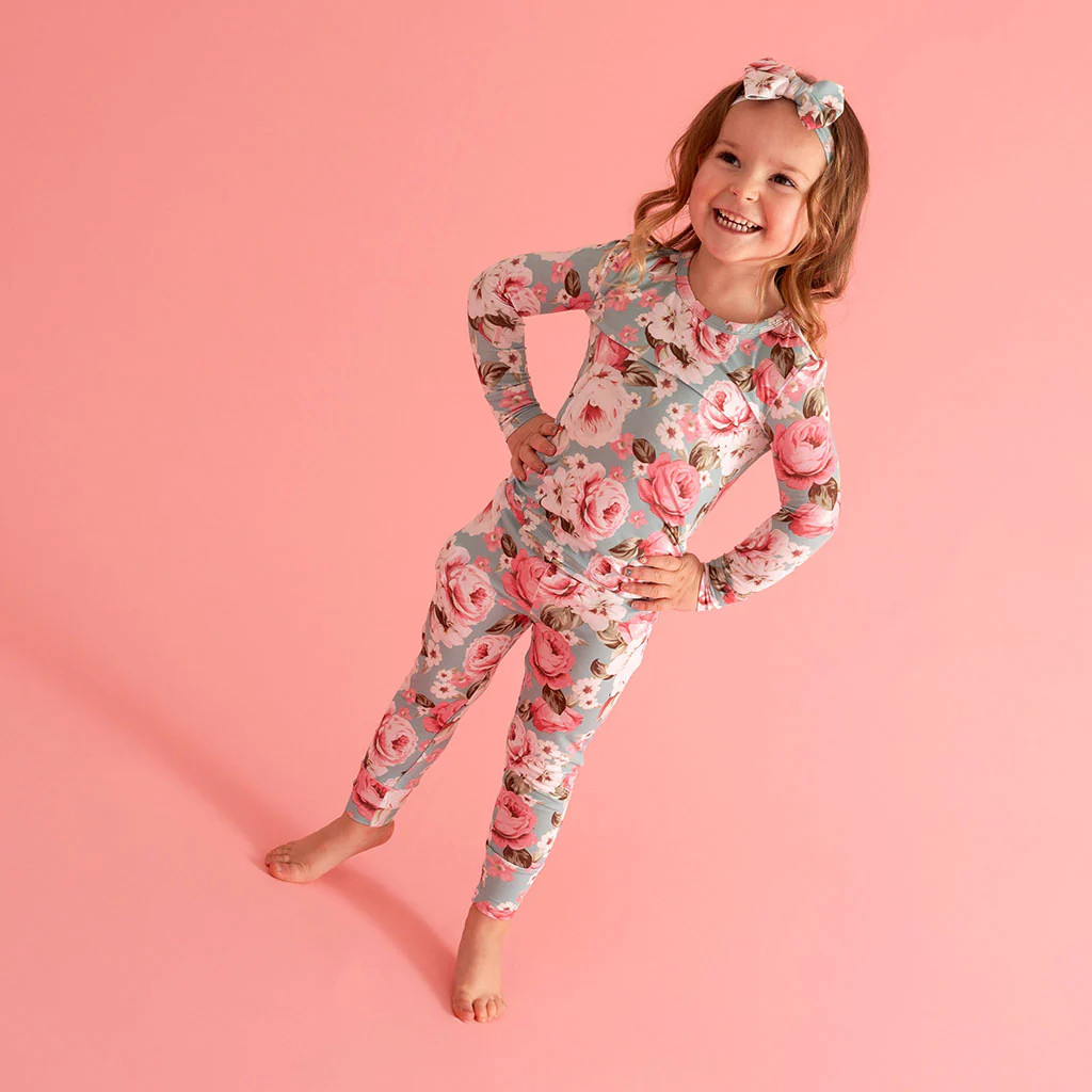 Floral Green Long Sleeve Toddler Pajamas | Briana | Posh Peanut