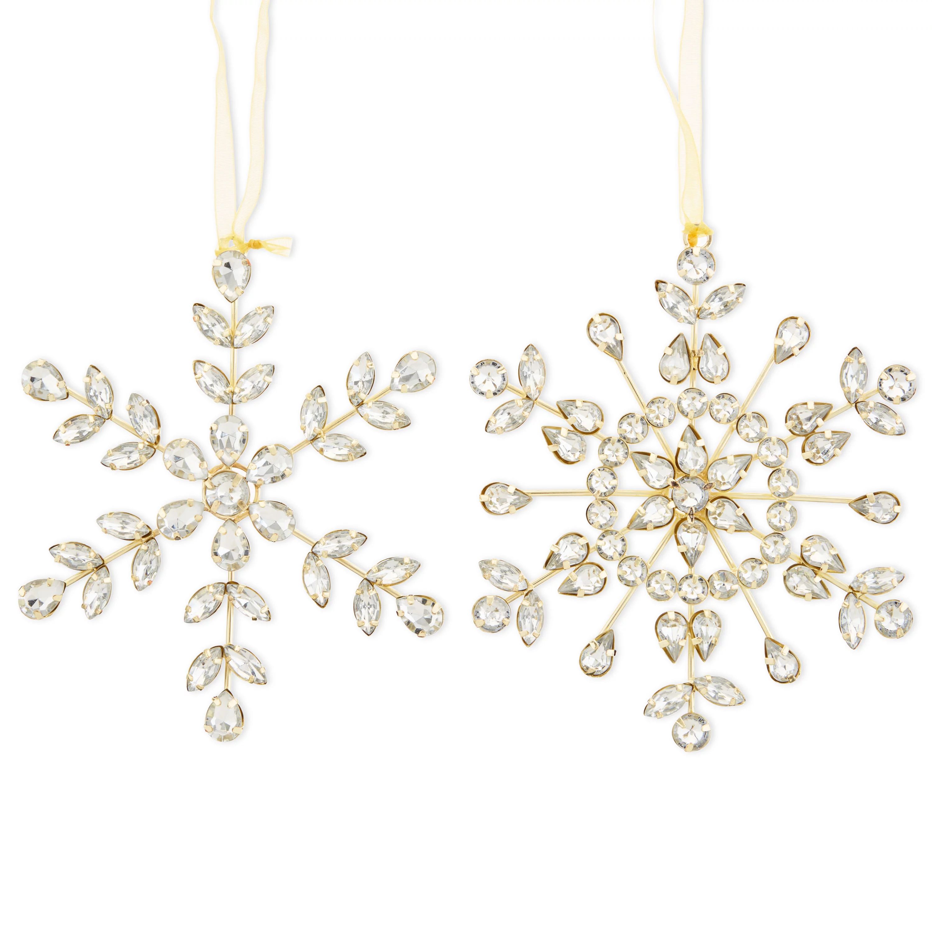 Holiday Time 2pk Gold Snowflake W/rhinestone Ornaments, 5-inch - Walmart.com | Walmart (US)