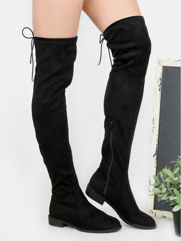 Flat Heel Thigh High Boots BLACK | SHEIN