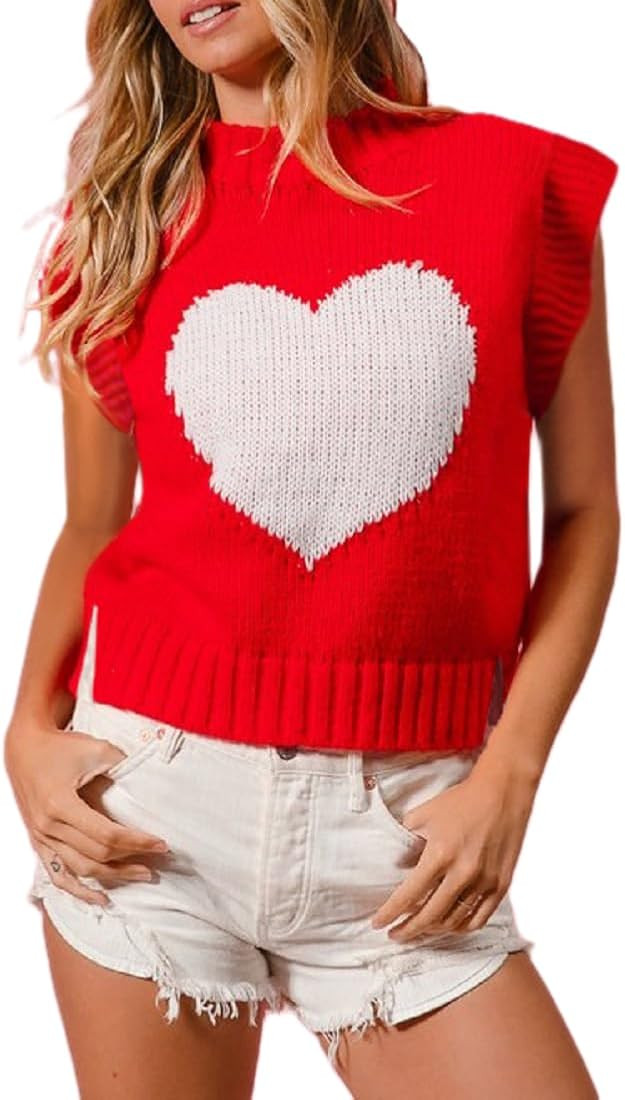 NUFIWI Valentine’s Day Heart Bowknot Print Knit Tank Vest Cute Print Sleeveless Pullover Sweate... | Amazon (US)