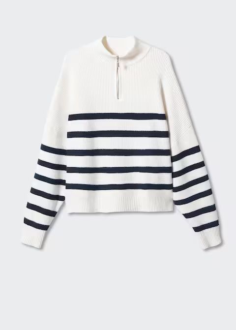 Striped sweater with zipper -  Women | Mango USA | MANGO (US)