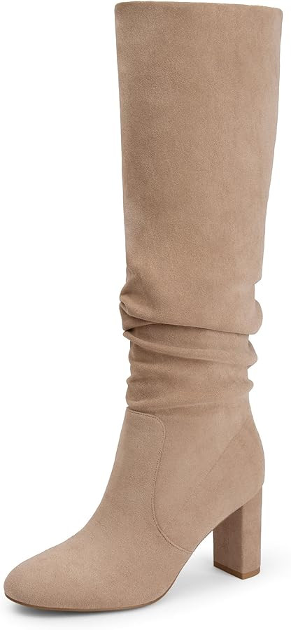 Knee High Boots for Women 3 IN Block Heel Faux Suede Slouchy Boots Elegant and Comfortable Tall B... | Amazon (US)