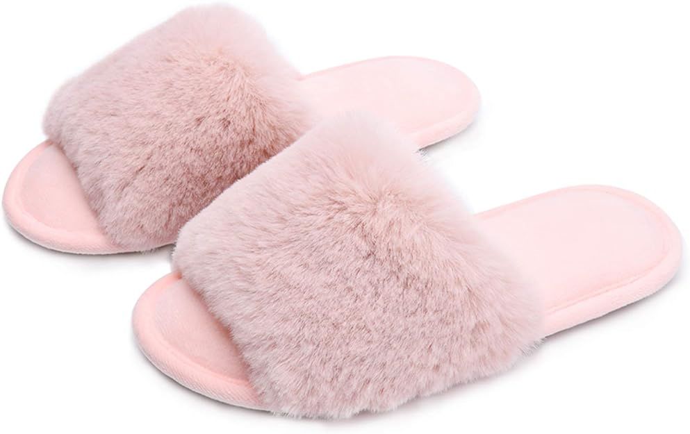 DL Womens Open Toe Slippers Memory Foam Women House Slippers, Slides Slippers for Women Bedroom I... | Amazon (US)