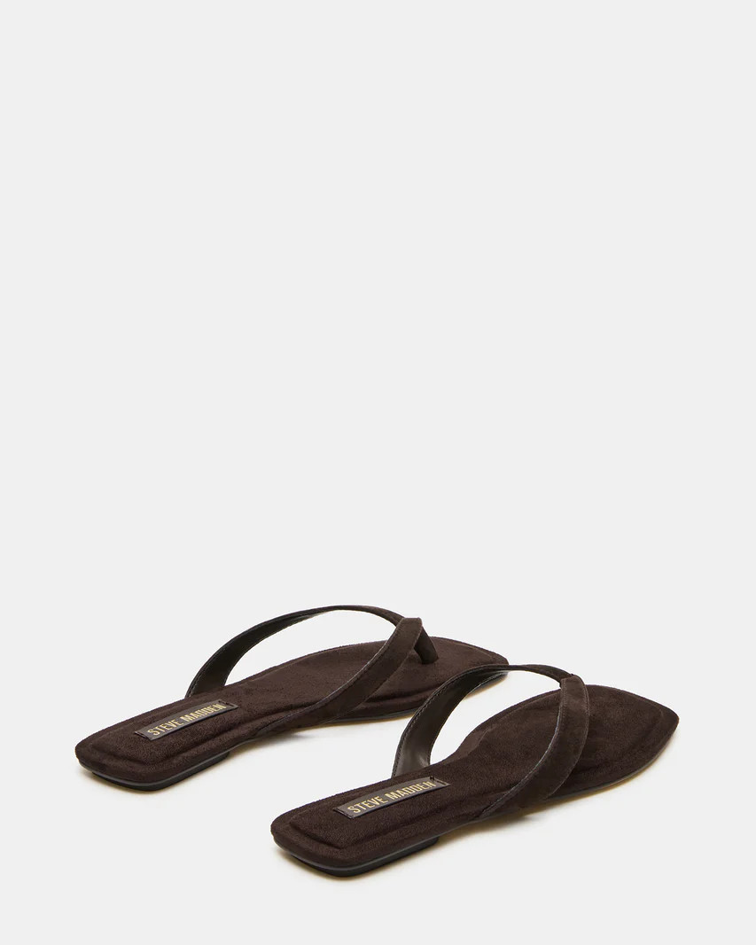 TRELLA Brown Suede Square-Toe Thong Women's Sandal | Steve Madden (US)