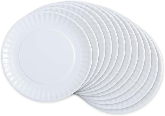 DII Melamine Reusable 9" Round Party or Picnic Plate, Set of 12, White | Amazon (US)