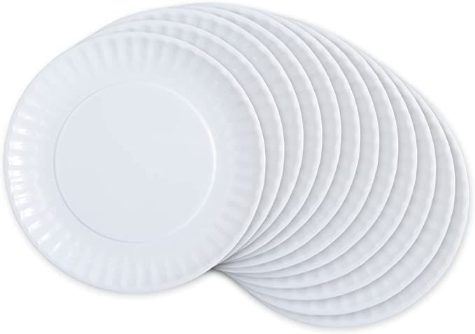 DII Melamine Reusable 9" Round Party or Picnic Plate, Set of 12, White | Amazon (US)