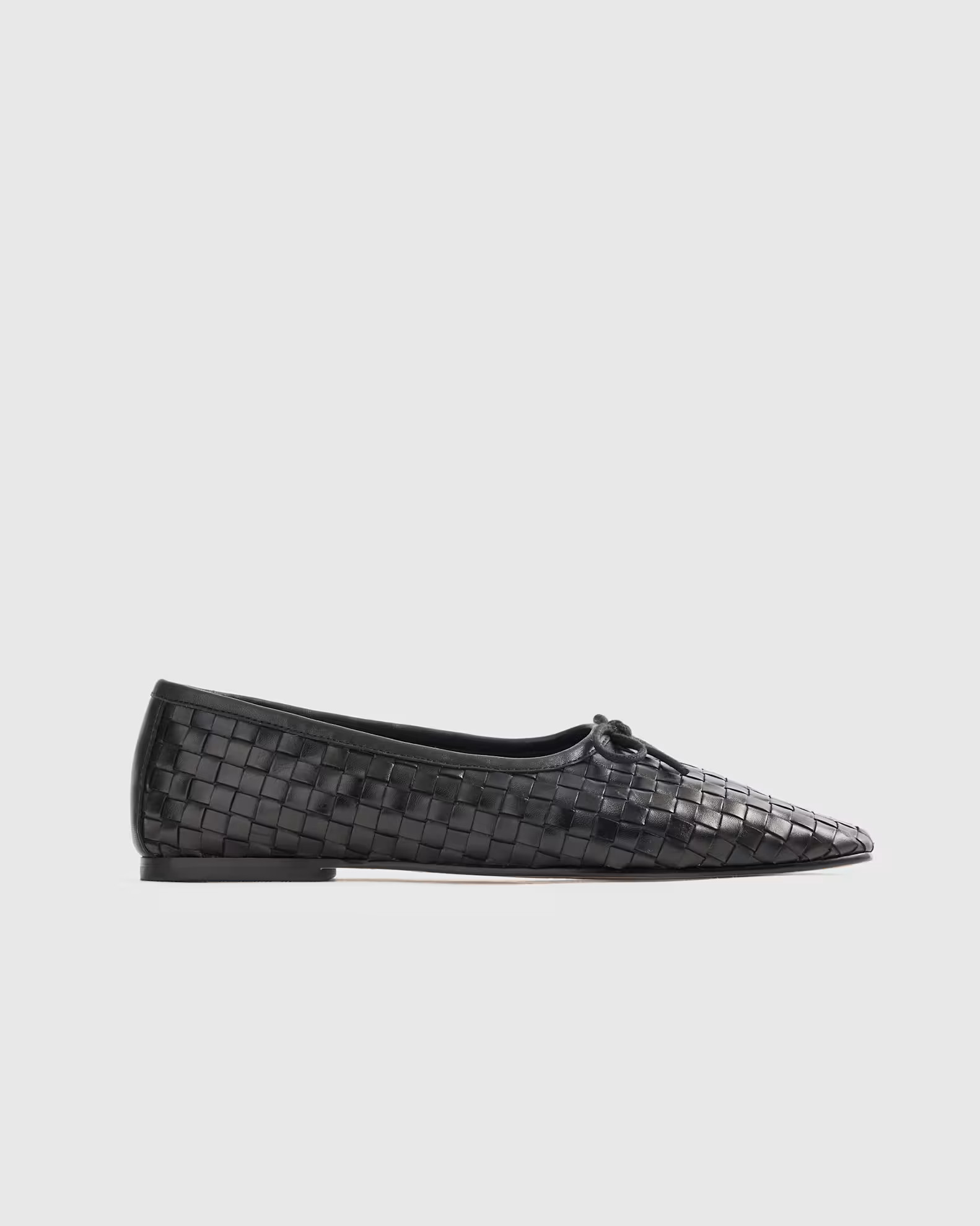 Italian Leather Handwoven Square Toe Ballet Flat in Black | Quince