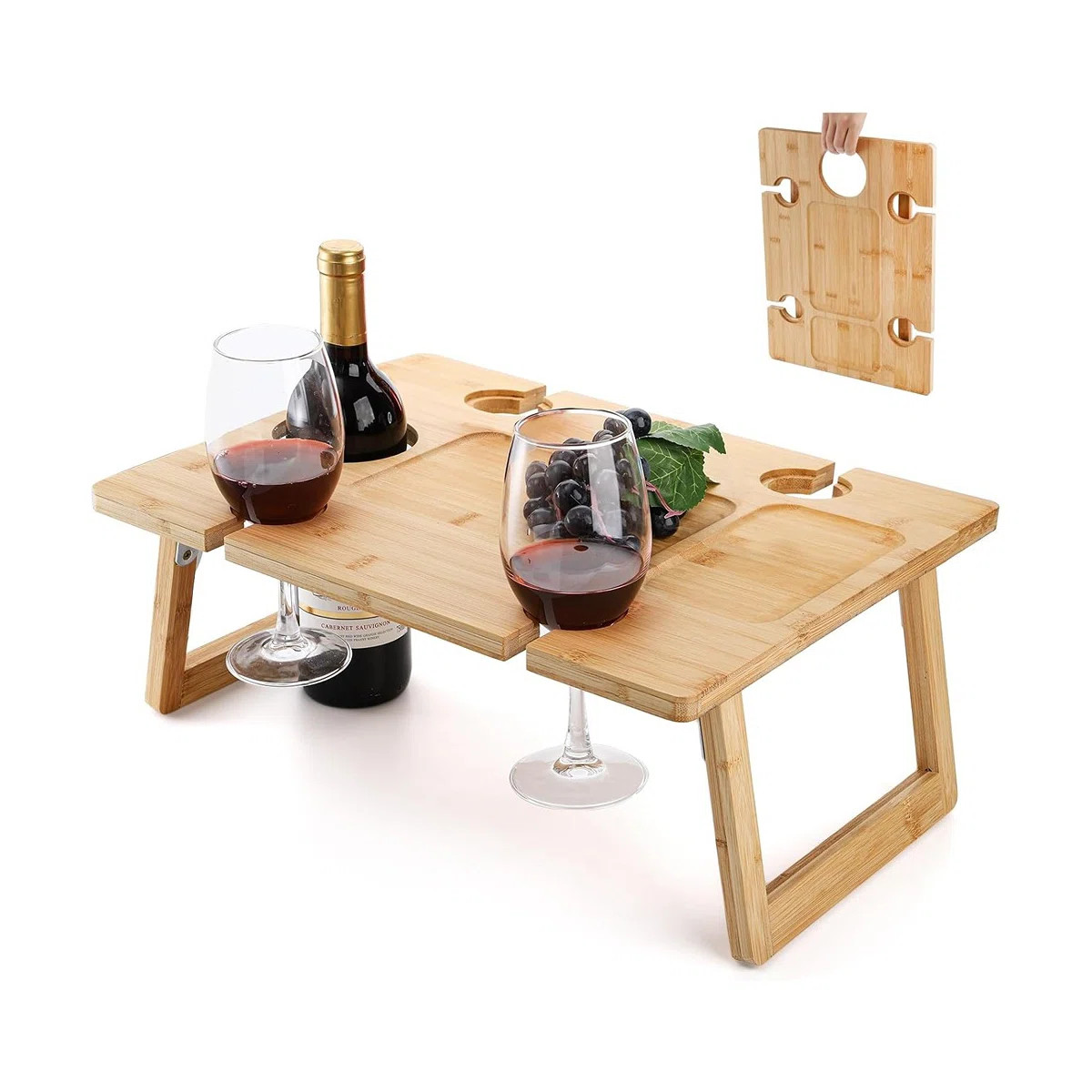 “Foldable Wooden Champagne & Snack Picnic Table – Outdoor Tray With Glass Holder For Park, Be... | Wayfair North America