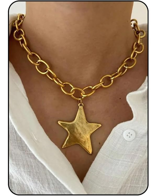 Gold Heart Necklace for Women, Chunky Chain Pendant Statement Y Necklaces Dainty Trendy Adjustabl... | Amazon (US)