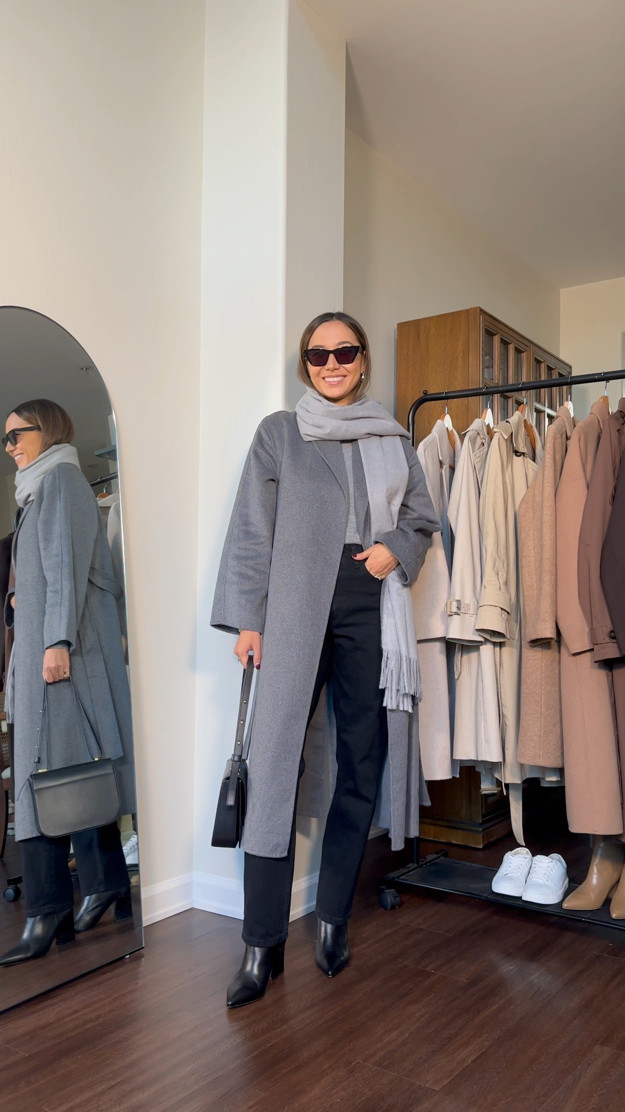 GRWM - gray fall & winter outfit 

Mango coat xs 
Fringed scarf 
Cashmere sweater xs 
Abercrombie black straight leg jeans - runs a little looser on the waist [im wearing my true size 25 but could have sized down] I’ve linked other black jean recommendations! 
Black heeled boots - tts 

#LTKtravel #LTKstyletip #LTKSeasonal