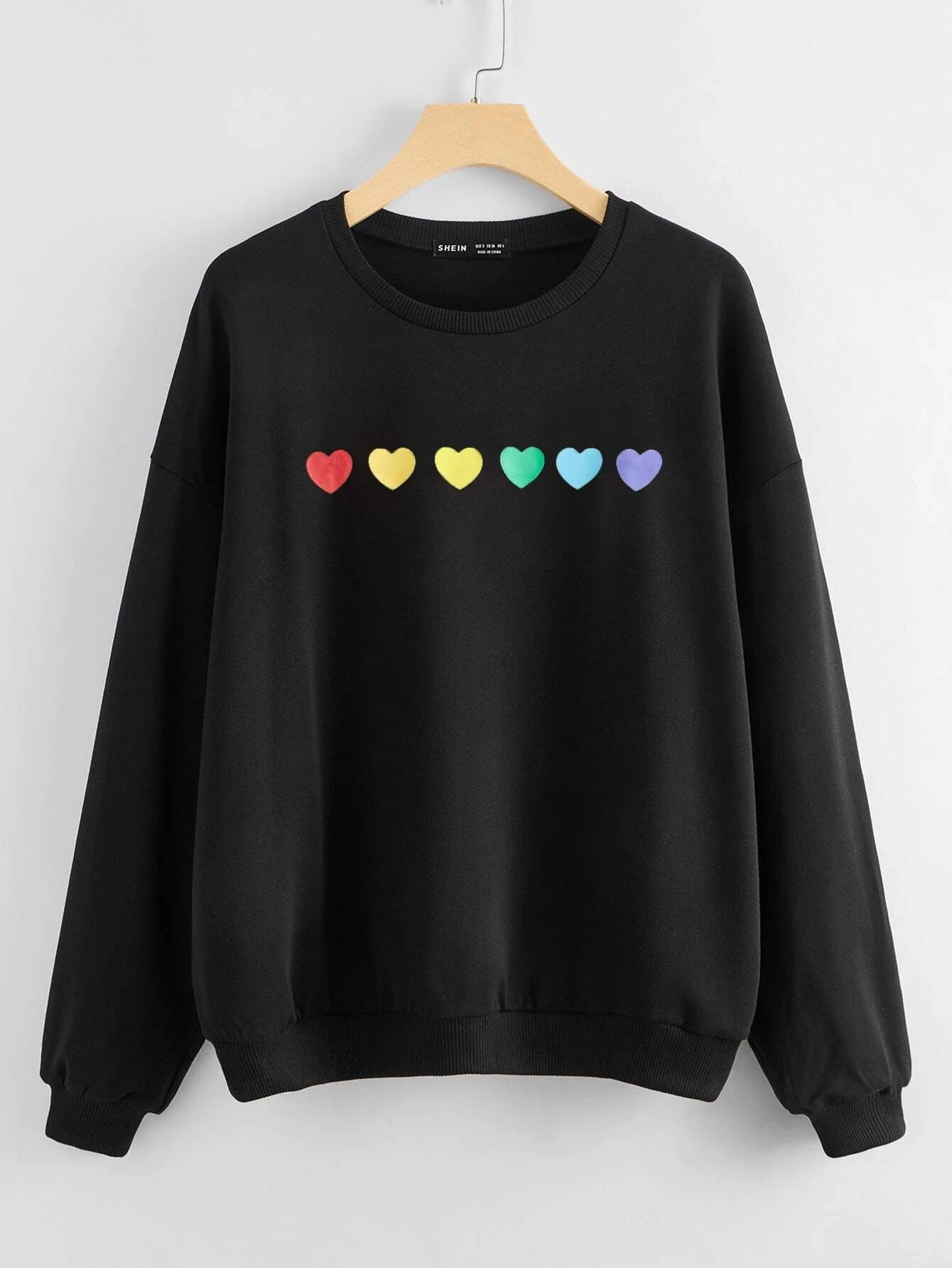 Heart Print Drop Shoulder Oversized Sweatshirt | SHEIN