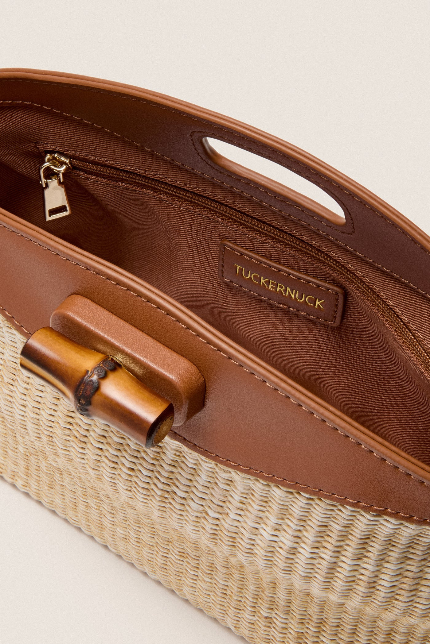 Cognac and Raffia Lock Clutch | Tuckernuck (US)