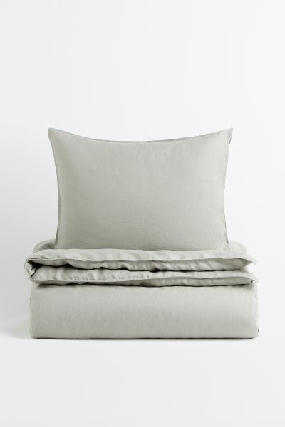 Linen Twin Duvet Cover Set - Sage green - Home All | H&M US | H&M (US + CA)