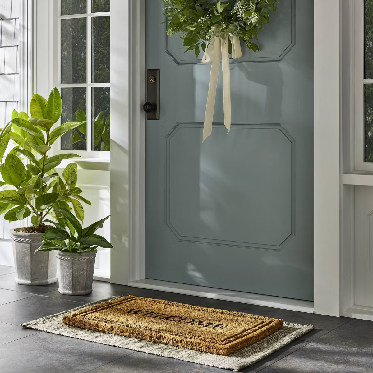 Floral Wreath with Ribbon White - Threshold™ designed with Studio McGee | Target