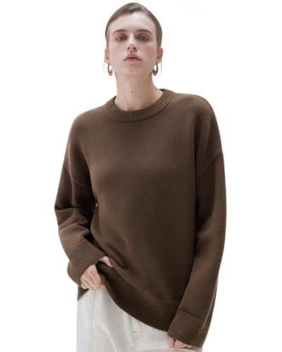 SUUKSESS Cashmere Women Oversized Long Sleeve Pullover Sweater 2025 Fall Winter Crew Neck Jumper Tops (Cocoa Brown,M) | Amazon (US)