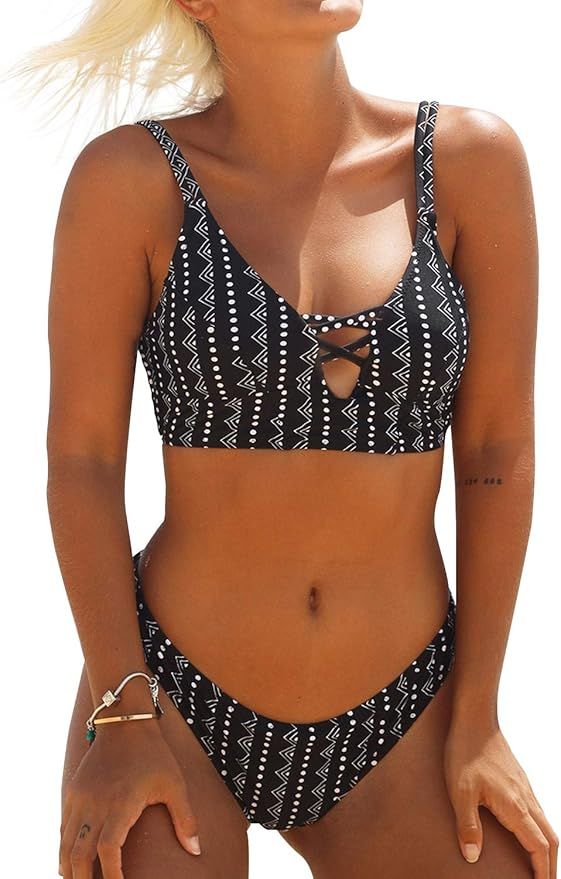 CUPSHE Women's Dream Space Lace Up Bikini Set Beach Swimwear | Amazon (US)