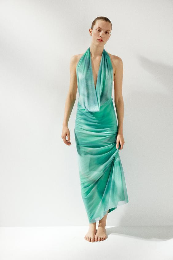 PRINTED TULLE LONG DRESS | Zara US