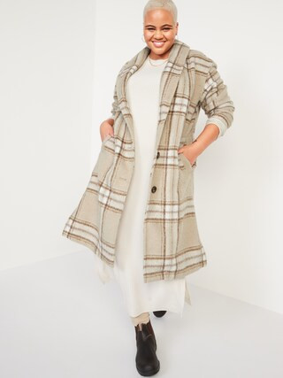 Relaxed Plaid Soft-Brushed Overcoat for Women | Old Navy (US)