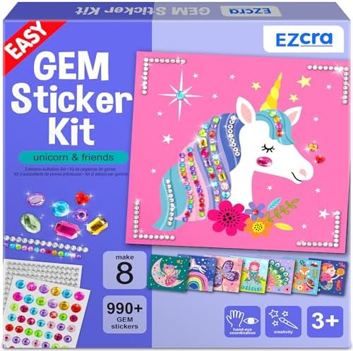 EZCRA Easy Arts and Crafts for Kids - Fun Gem Sticker Kit - 8 Unicorn Princess Themes, 990+ Stick... | Amazon (US)