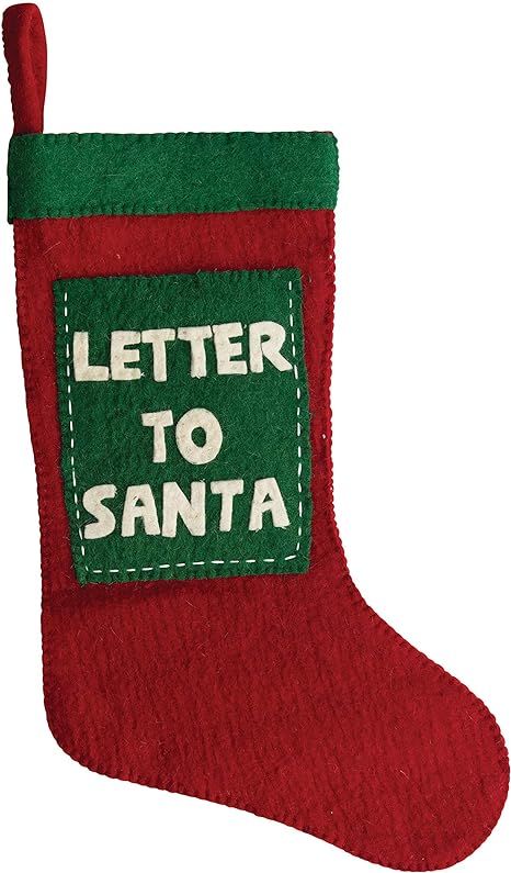 Creative Co-Op 19" H Wool Felt Stocking w/Applique Pocket Letter to Santa, Red & Green Textiles, ... | Amazon (US)