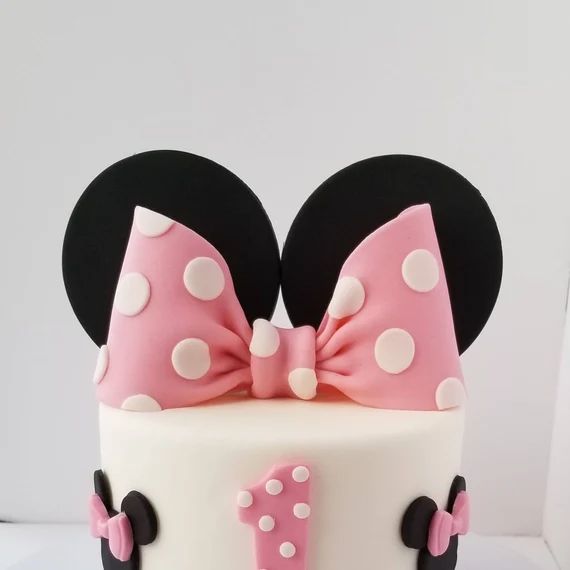 Edible Fondant Bow and Ears Cake Topper Bow Topper. | Etsy | Etsy (US)