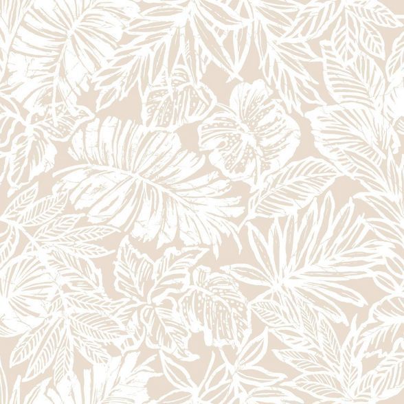 RoomMates Batik Tropical Leaf Peel & Stick Wallpaper Beige | Target
