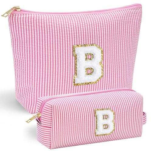 YOOLIFE Gifts for Girls Women - Initial Makeup Bag Cosmetic Bag Toiletry Pouch, Personalized Birthday Gifts for Women Girls Mom Daughter Sister Friends, Pink B | Amazon (US)
