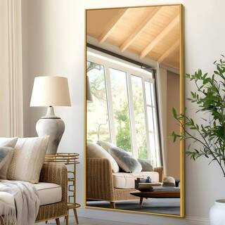 71 in. x 32 in. Classic Rectangle Metal Framed Gold Wall Mirror | The Home Depot