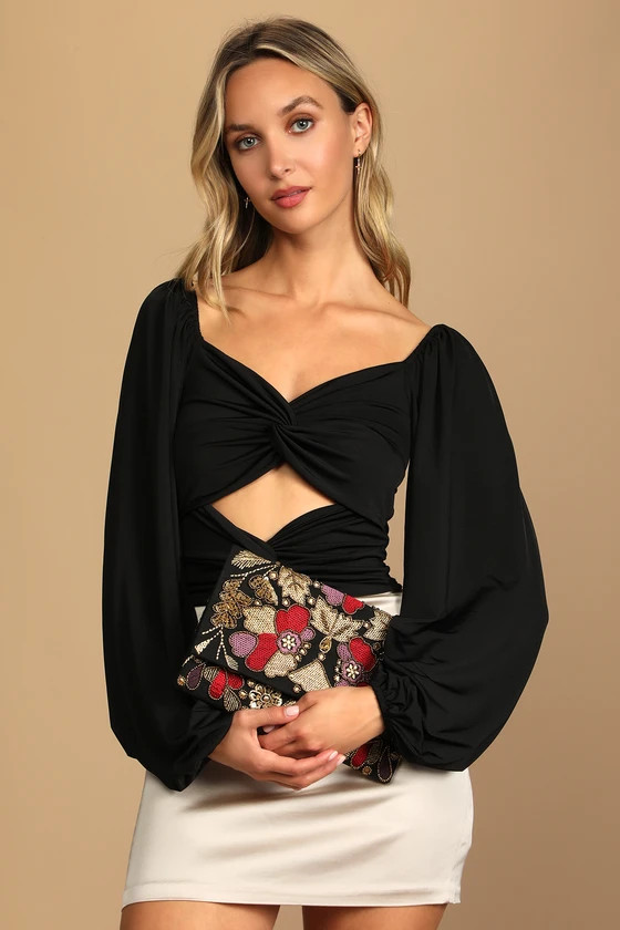 Dramatic Details Black Multi Embroidered Clutch | Lulus (US)