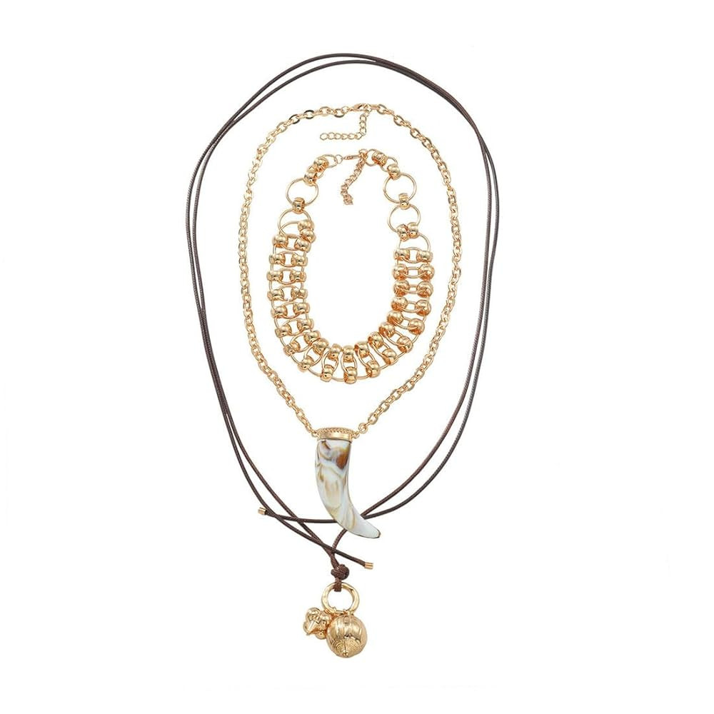 Bohemian Multi layer summer beach irregular resin pendant chain long necklace cow horns Women Dai... | Amazon (US)