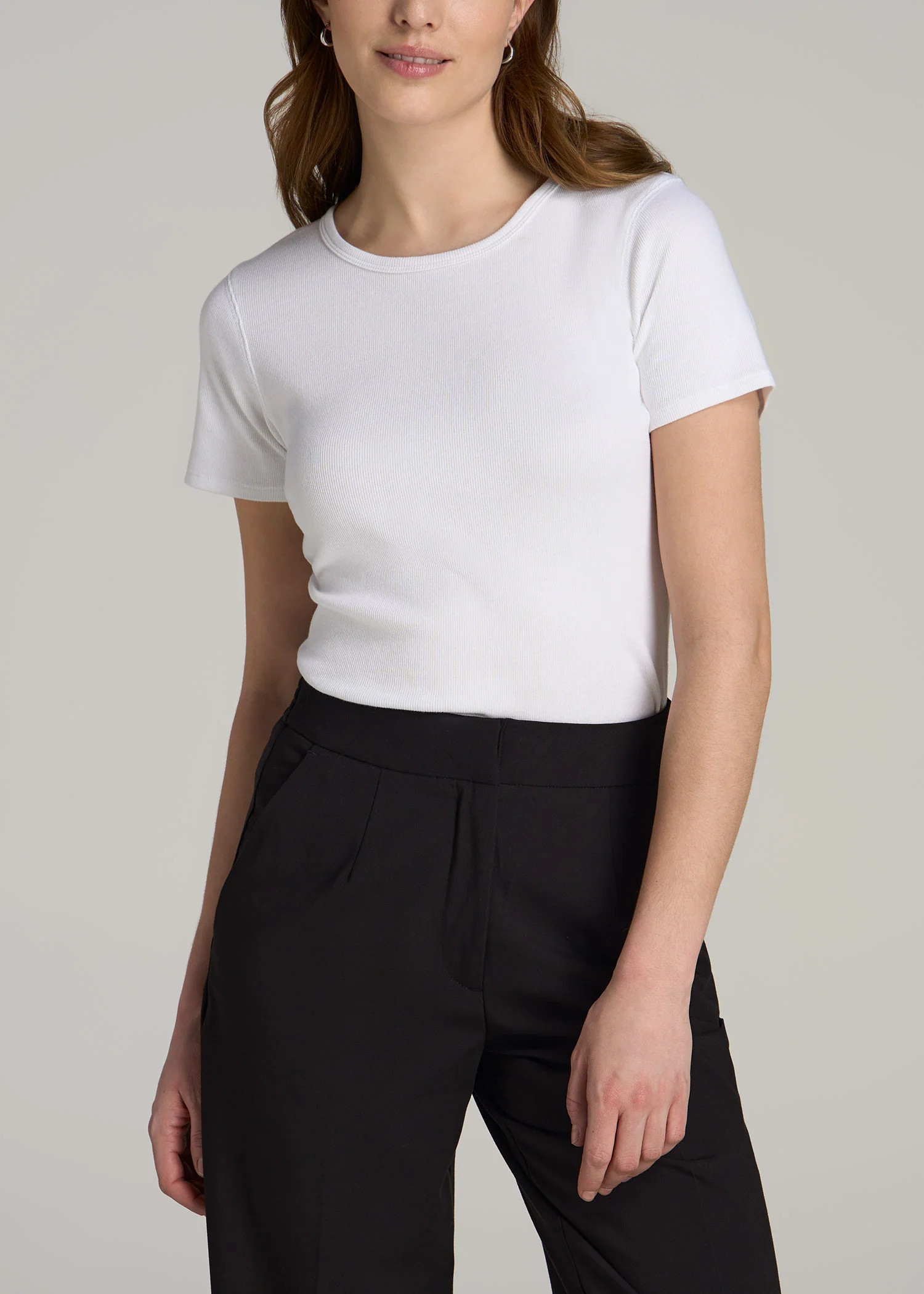 Short Sleeve Crew Neck Ribbed T-Shirt for Tall Women | American Tall | American Tall