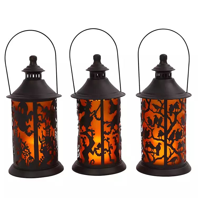 Black Spooky Silhouette LED Lanterns, Set of 3 | Kirkland's Home