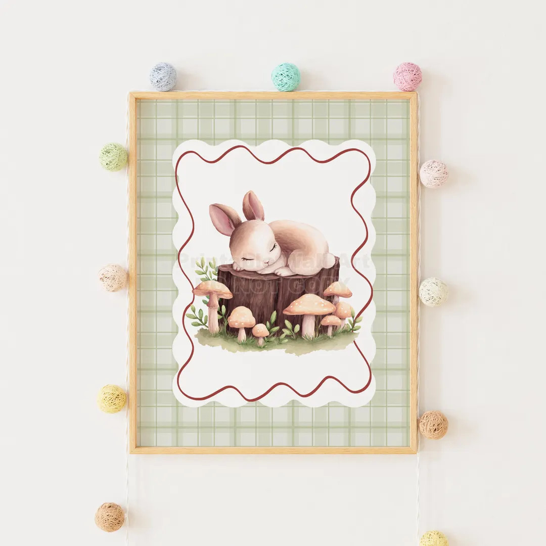 INSTANT Download 11x14 Wall Art | Printable Nursery Decor | Green Plaid Watercolor Bunny Print fo... | Etsy (US)