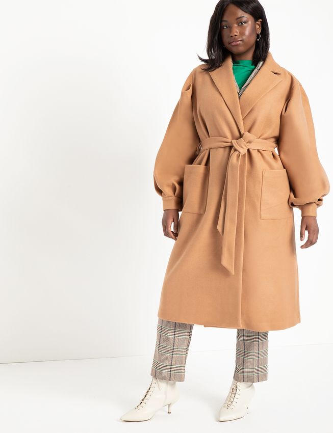 Puff Sleeve Robe Coat | Eloquii