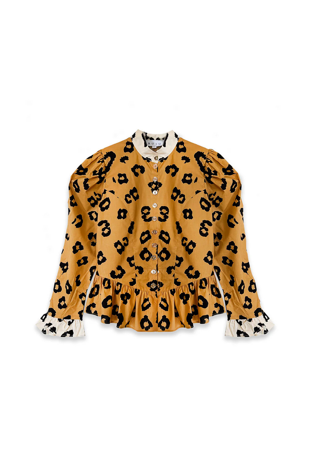 Peplum Puff Sleeve Button Down - Cheetah | Shop BURU