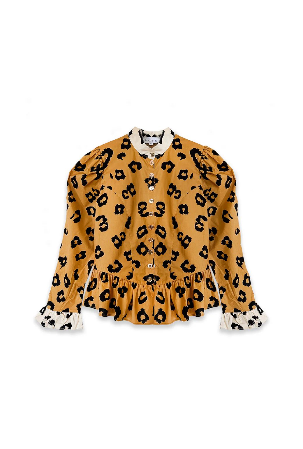 Peplum Puff Sleeve Button Down - Cheetah | Shop BURU