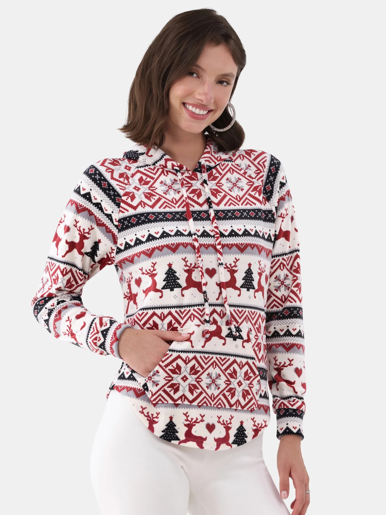 No Boundaries Plush Christmas Pullover Hoodie, Women's | Walmart (US)